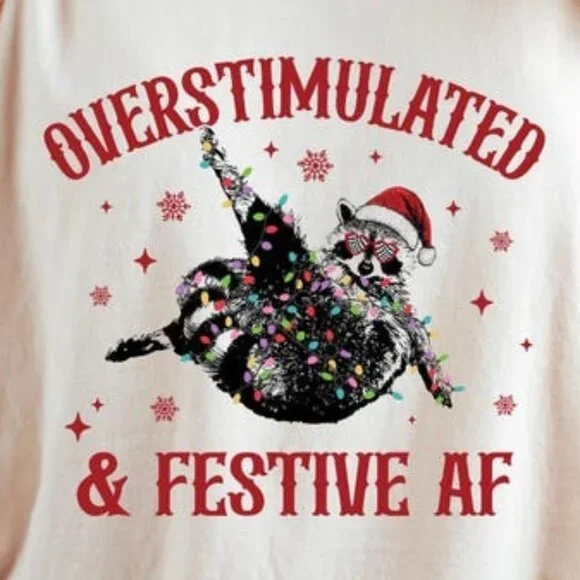 Funny Christmas Holiday Tee, Holiday Humor Gift, Festive Raccoon Tee - Picture 2 of 4